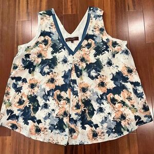 Hal Rubenstein Blouse Tank Top Floral Print V-Neck Sleeveless Lined Plus Size 1X